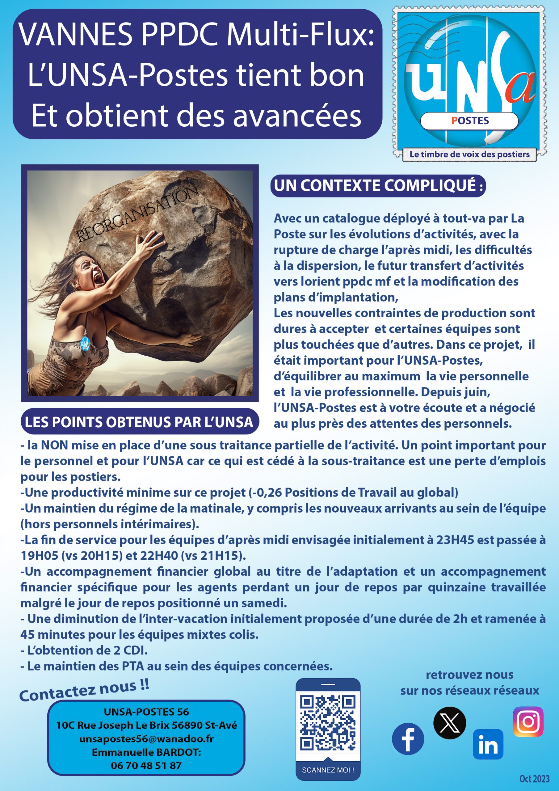 VANNES PPDC MULTI-FLUX: L’UNSA-POSTES NE LACHE RIEN ET OBTIENT DES AVANCÉES