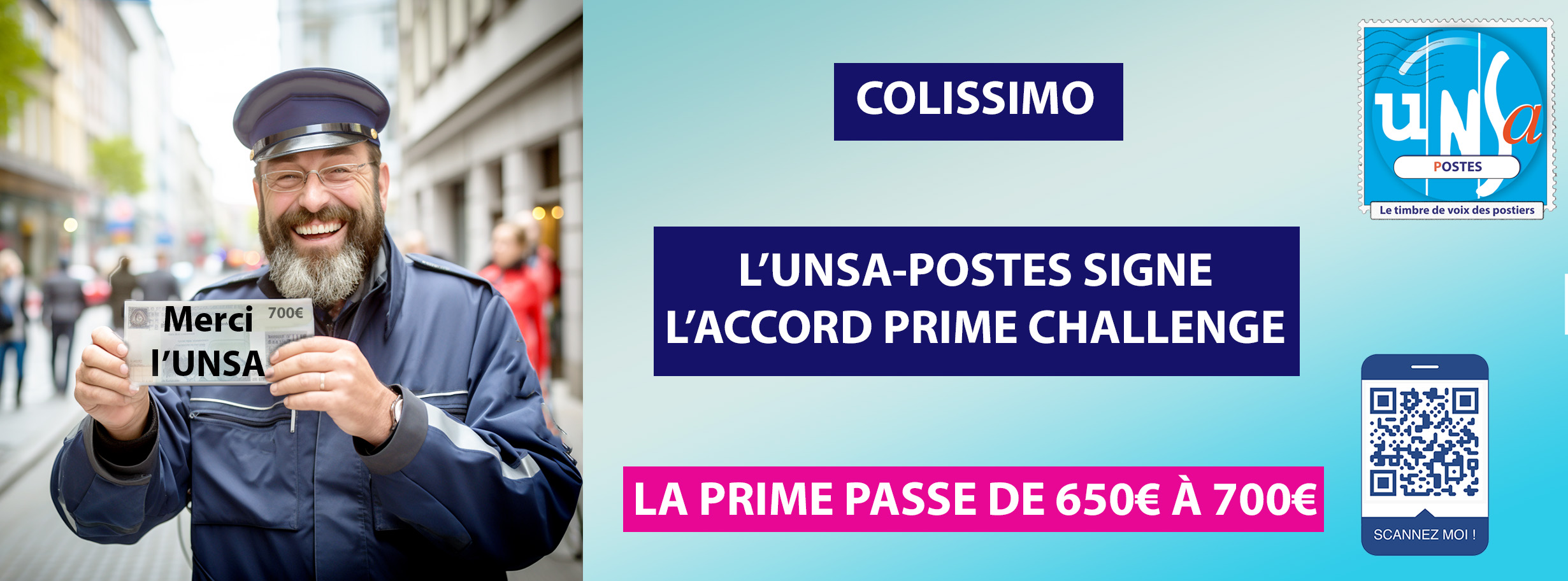COLISSIMO: L’UNSA SIGNE L’ACCORD PRIME CHALLENGE ET FAIT PORTER CETTE PRIME À 700€