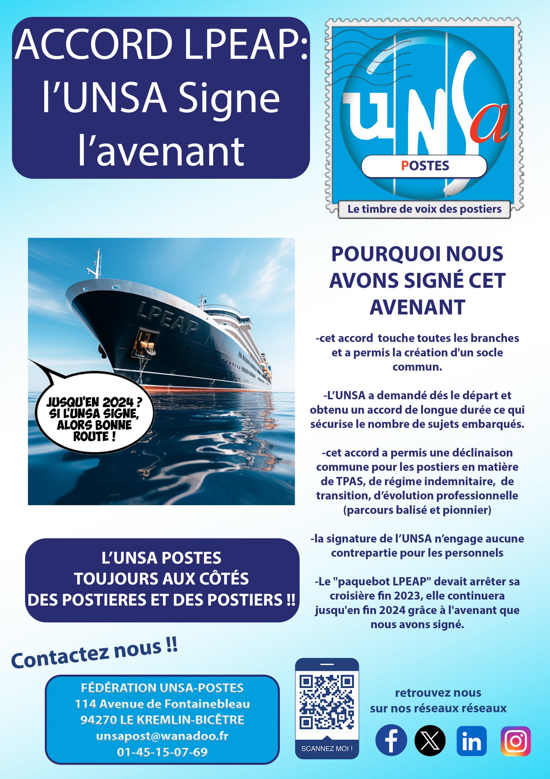 ACCORD GROUPE: LA POSTE ENGAGÉE AVEC LES POSTIERS: L’UNSA SIGNE L’AVENANT