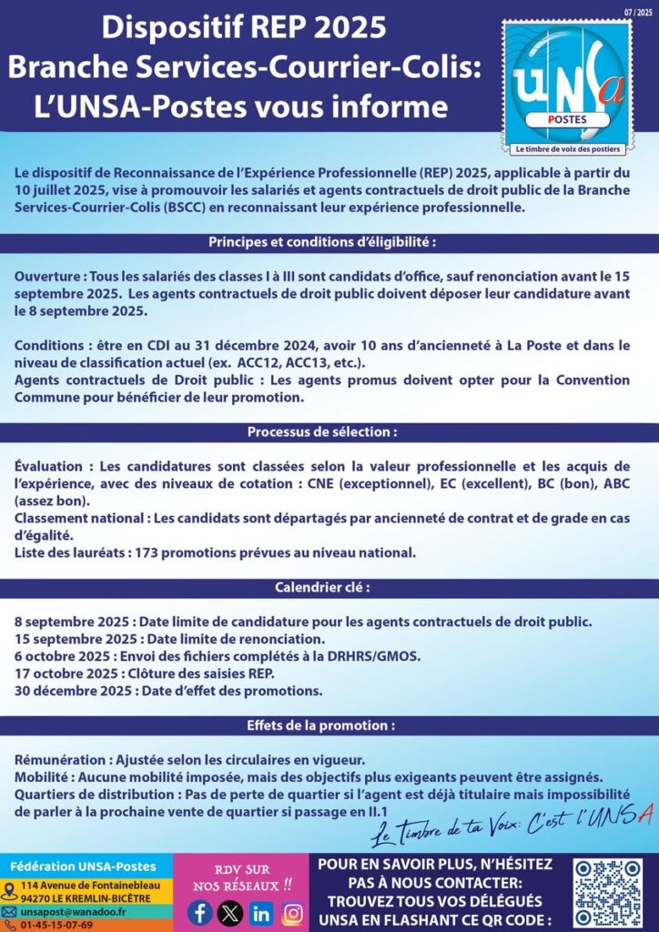 DISPOSITIFS REP 2025: L’UNSA-POSTES VOUS DIT TOUT !