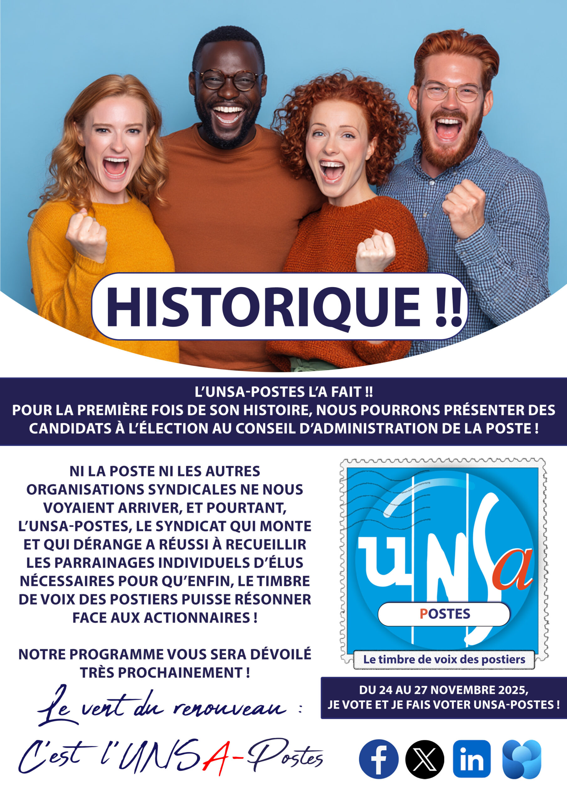 🚨Historique !!! L’UNSA-Postes pourra présenter des candidats à l’élection au conseil d’administration de La Poste 🩵