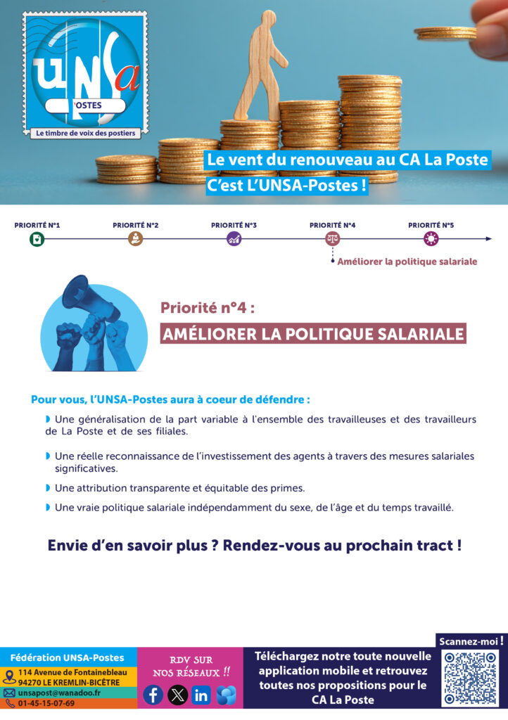 🚨Politique salariale à La Poste: Tout est à revoir ! Pour qu’un vent de renouveau souffle sur le Conseil d’Administration: Du 24 au 27 Novembre 2025, je vote et je fais voter UNSA-Postes 🩵