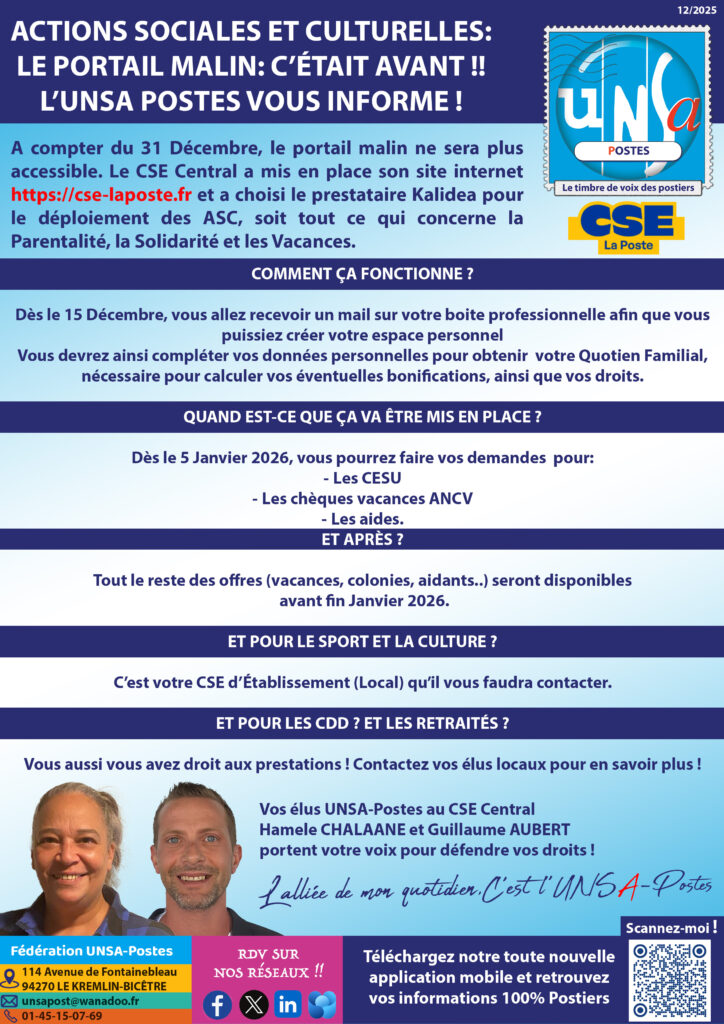 🚨ADIEU LE PORTAIL MALIN, BIENVENUE À KALIDEA ! L&rsquo;UNSA-POSTES VOUS INFORME 🩵