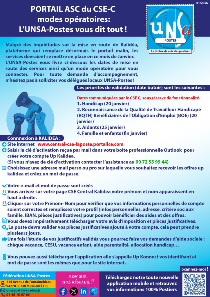 Portail des actions sociales et culturelles du CSE Central: L&rsquo;UNSA-Postes vous dit tout !