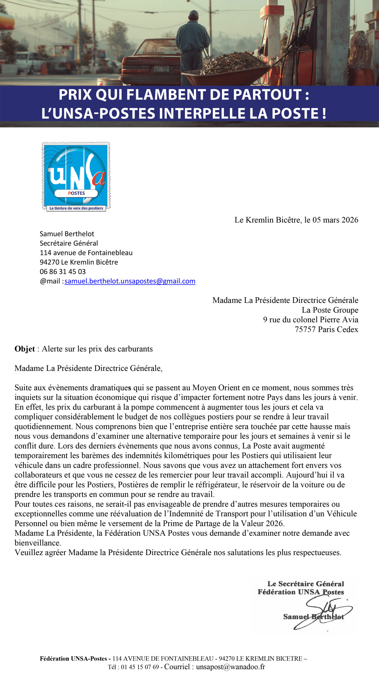 Prix qui flambent de partout: L&rsquo;UNSA-Postes interpelle La Poste !