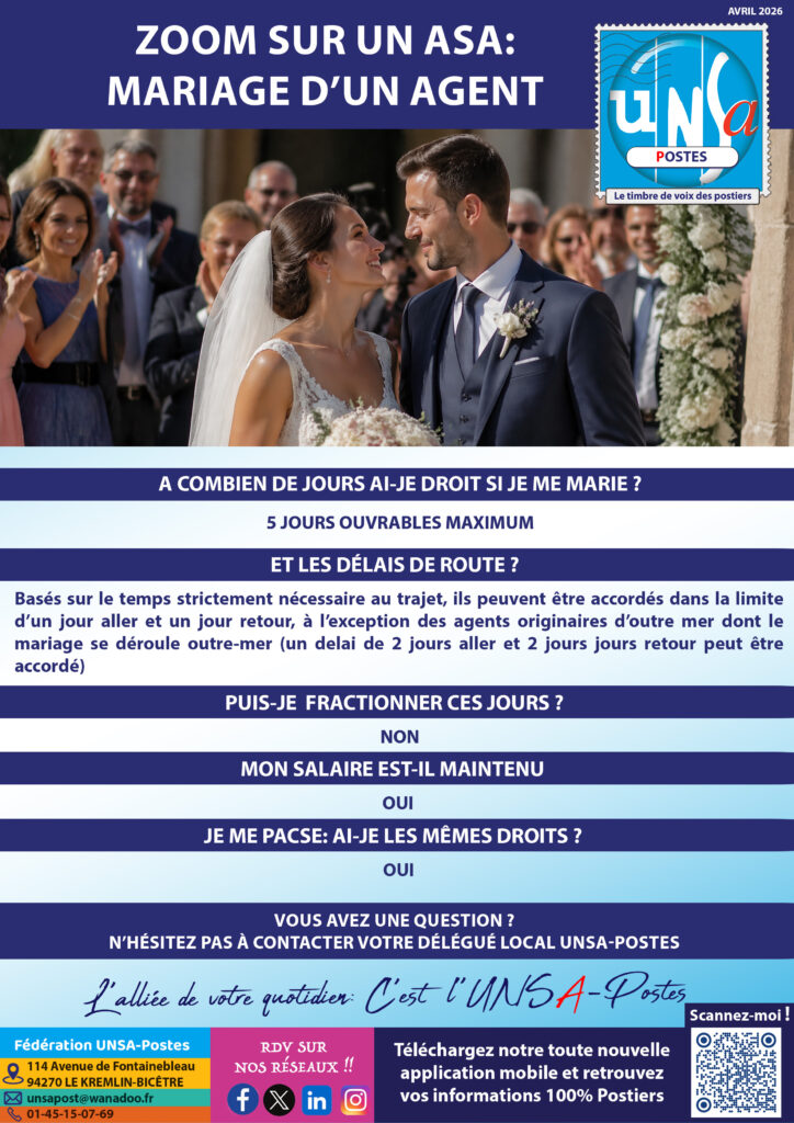 Zoom sur un ASA : Mariage/PACS d&rsquo;un agent: L&rsquo;UNSA vous informe ℹ️