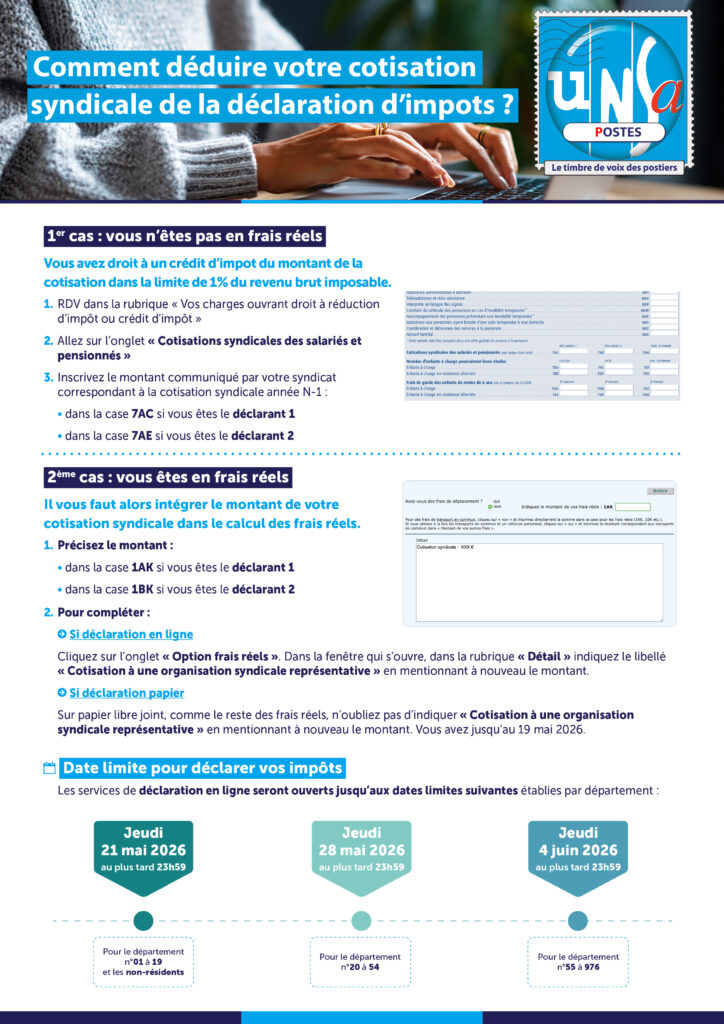 ℹ️ Cotisations syndicales et déclarations d&rsquo;impôts: L&rsquo;UNSA-Postes vous informe !