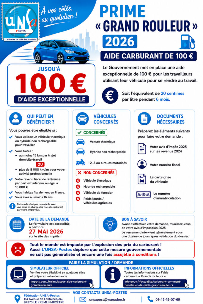 Prime Carburant ⛽️: L&rsquo;UNSA-Postes vous informe ℹ️