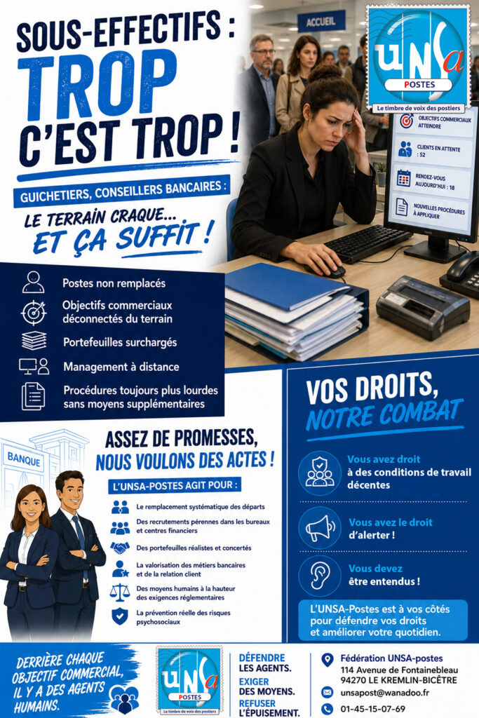 ℹ️ Sous effectifs à La Poste : A la BSCC ou à la BGPN, sur le terrain, les agents n&rsquo;en peuvent plus !
