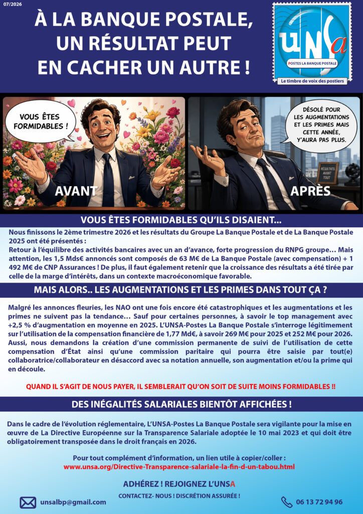 À LA BANQUE POSTALE, UN RÉSULTAT PEUT EN CACHER UN AUTRE !