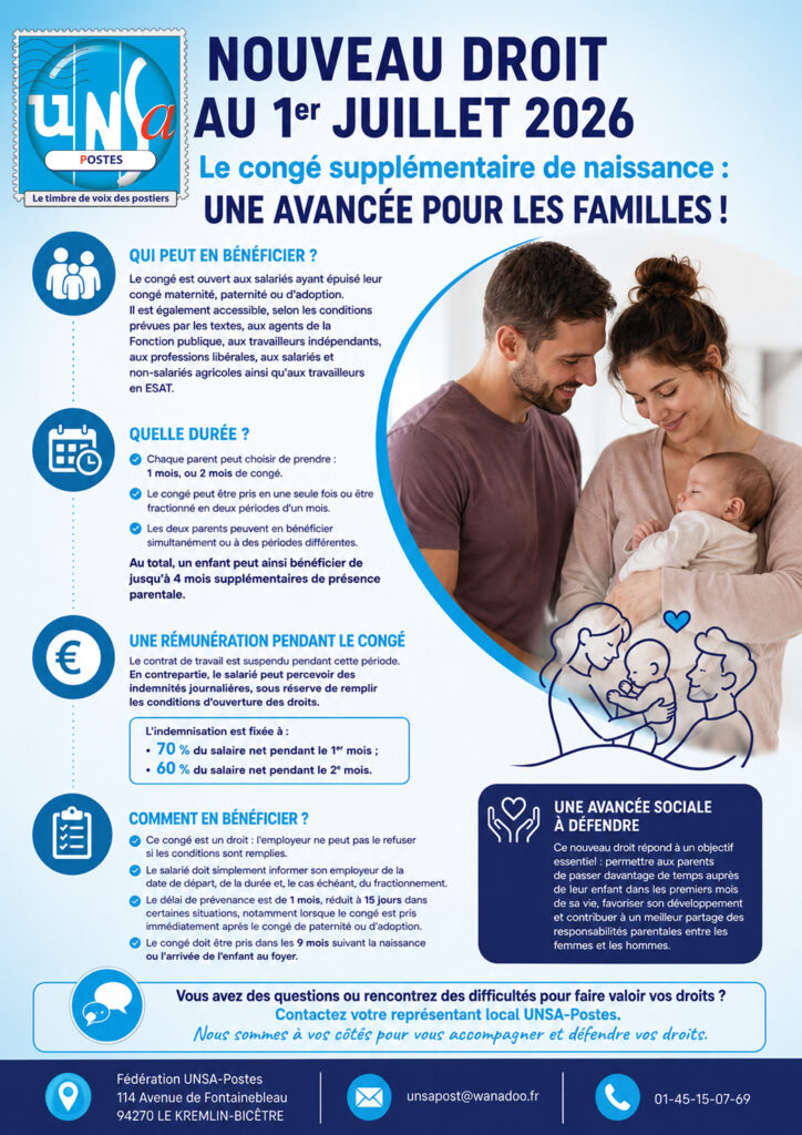 NOUVEAU DROIT AU 1er JUILLET 2026, LE CONGÉ SUPPLÉMENTAIRE DE NAISSANCE : UNE AVANCÉE POUR LES FAMILLES !