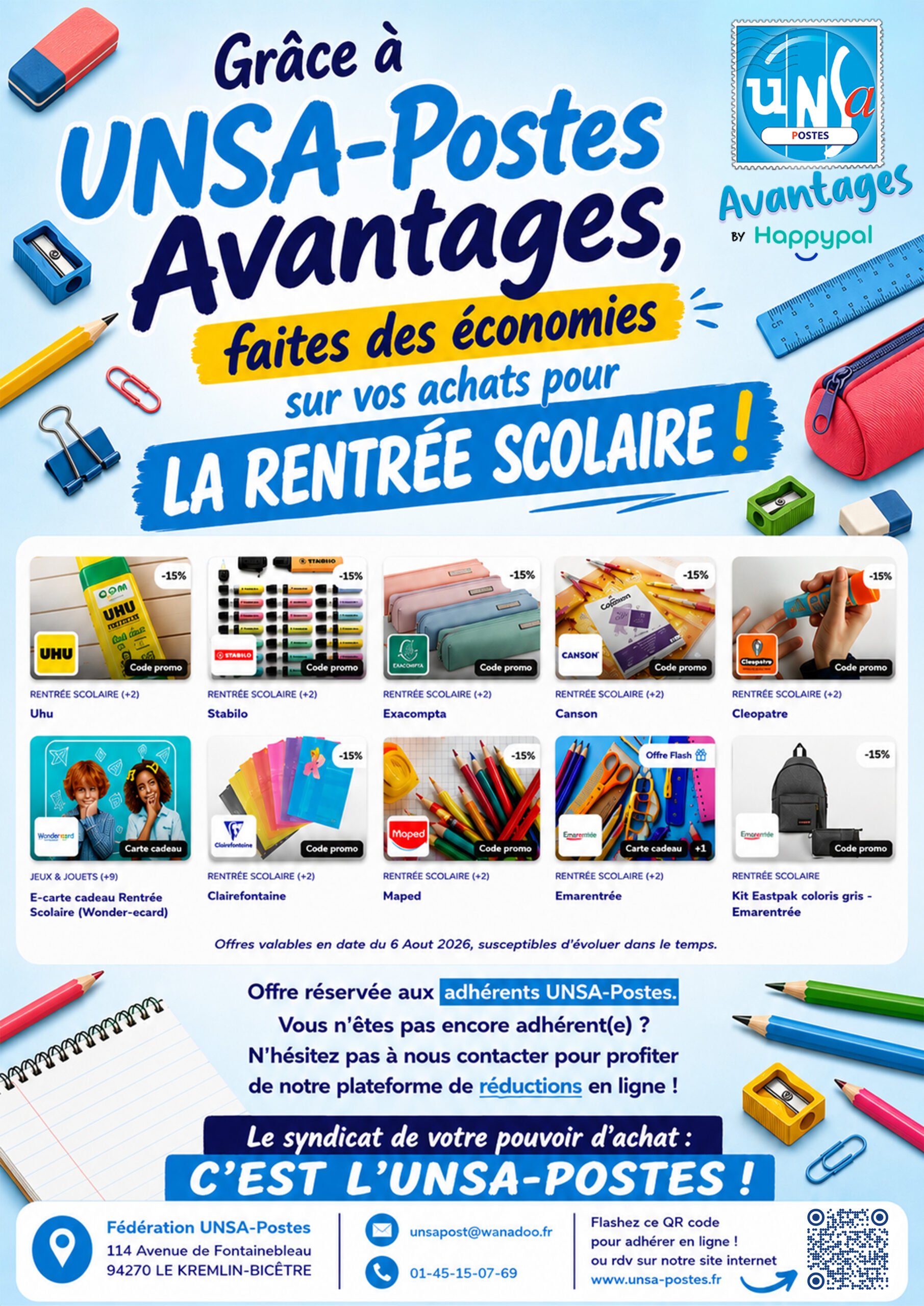 GRÂCE À UNSA-POSTES AVANTAGES 🩵, FAITES DES ÉCONOMIES SUR VOS ACHATS POUR LA RENTRÉE SCOLAIRE ✏️✂️📐