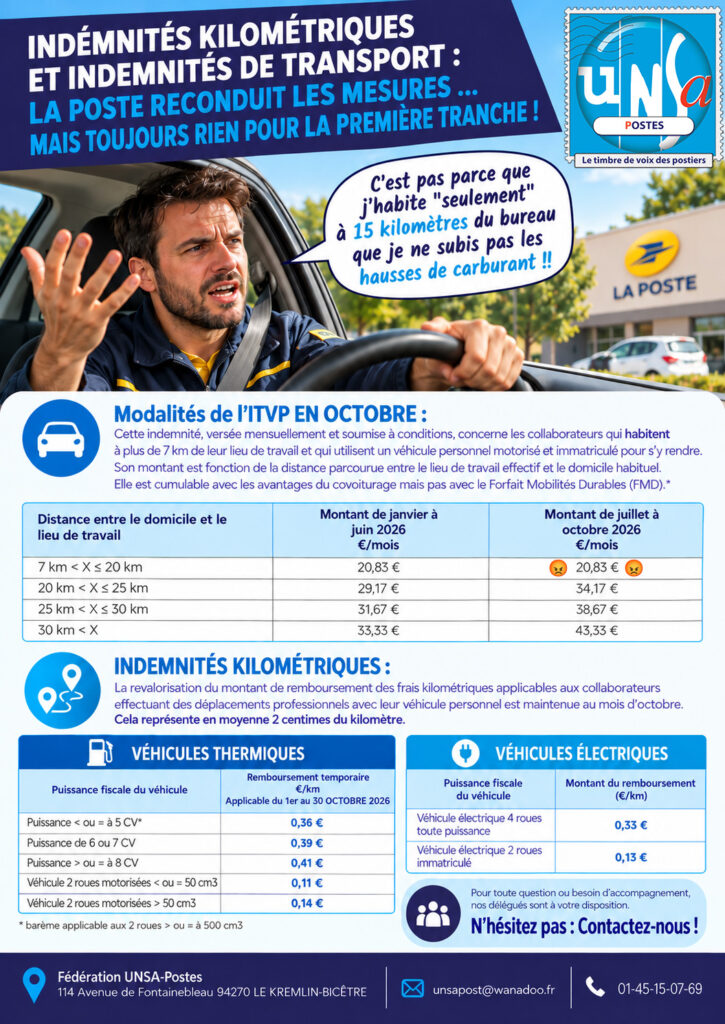 Indemnité de Transport et Kilométrique: La Poste reconduit la mesure, mais toujours rien pour la première tranche !